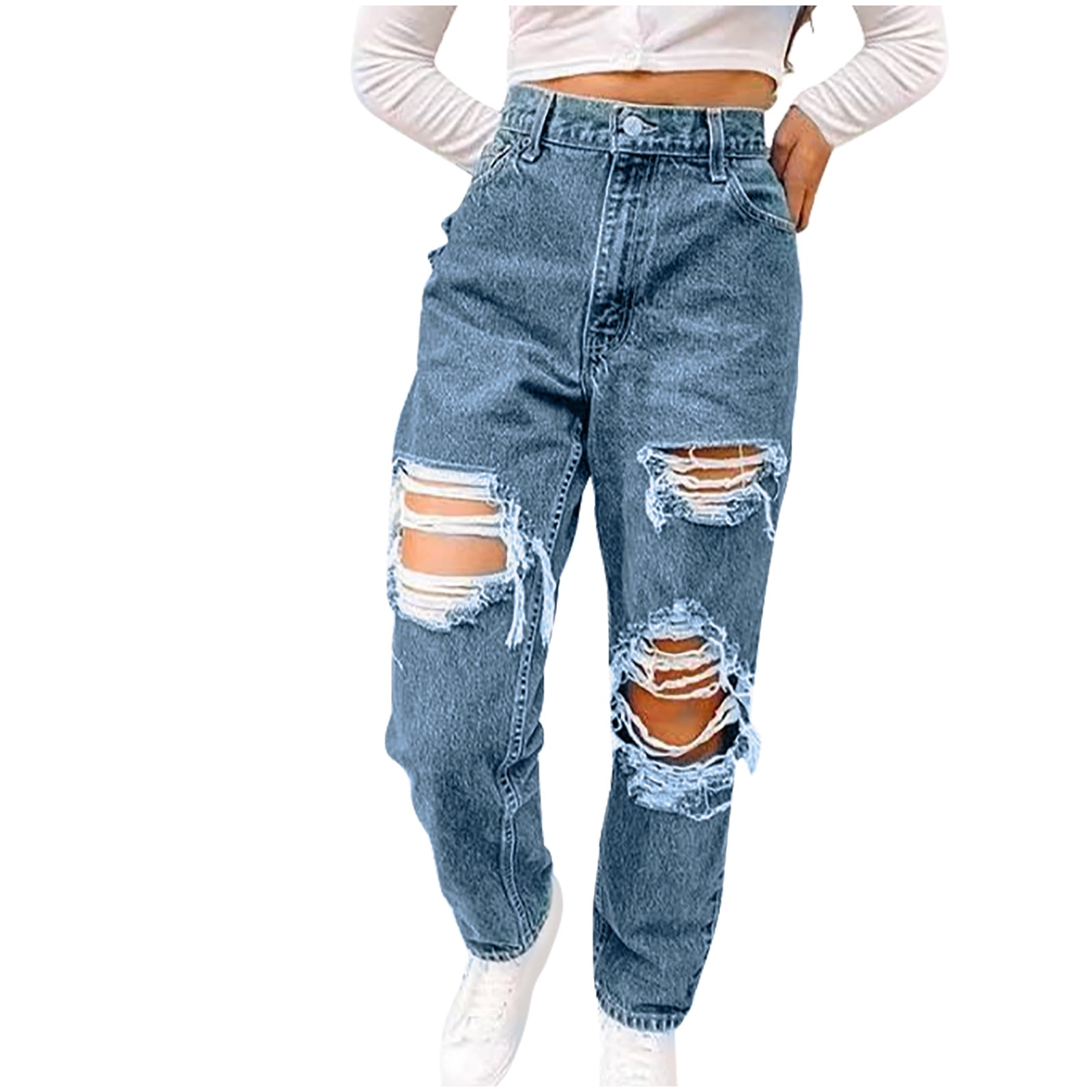 XZNGL Jeans pour les Femmes de Haute Taille Femmes de la Mode Bouton Denim Fermeture Eclair Solides Poches Taille Haute Jean Pantalon Long Jeans Taille Haute pour les Femmes Jeans Taille Haute