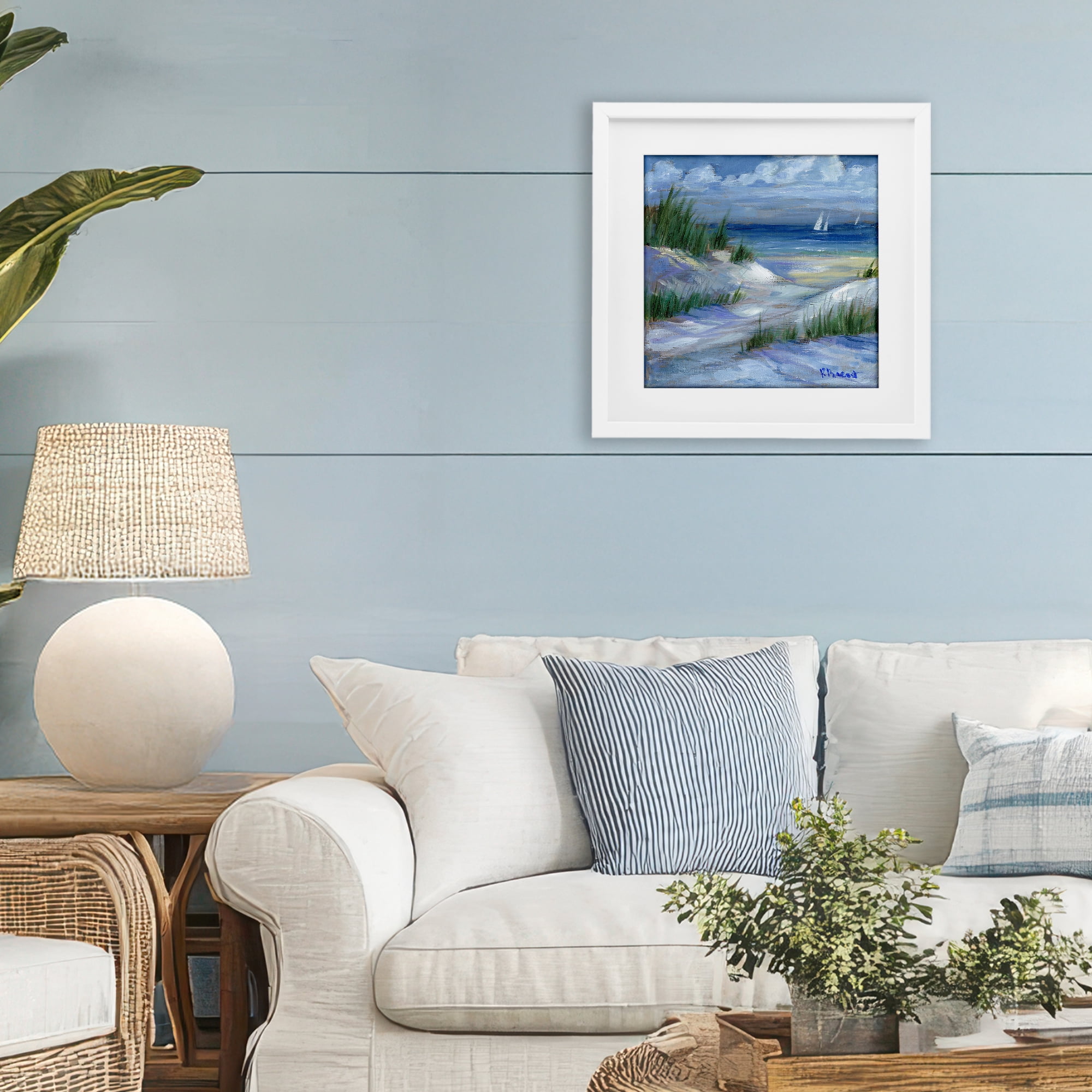 Stupell Industries Crooked Island Dunes & Sailboats White Framed Print Under Glass, design by Paul Brent