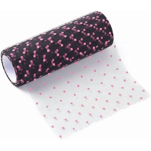 5Roll 1 Roll 10 Yards Polka Dot Deco Mesh Ribbons Tulle Fabric Tulle Roll Spool Fabric Deep Pink Ribbon for Crafts Flower Bouquets Wedding Shower Home DIY Decor 6 inch(15cm) Deep Pink