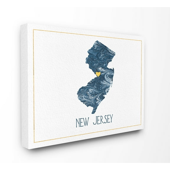 The Stupell Home Decor New Jersey Minimal Blue Marbled Paper Silhouette Canvas Wall Art