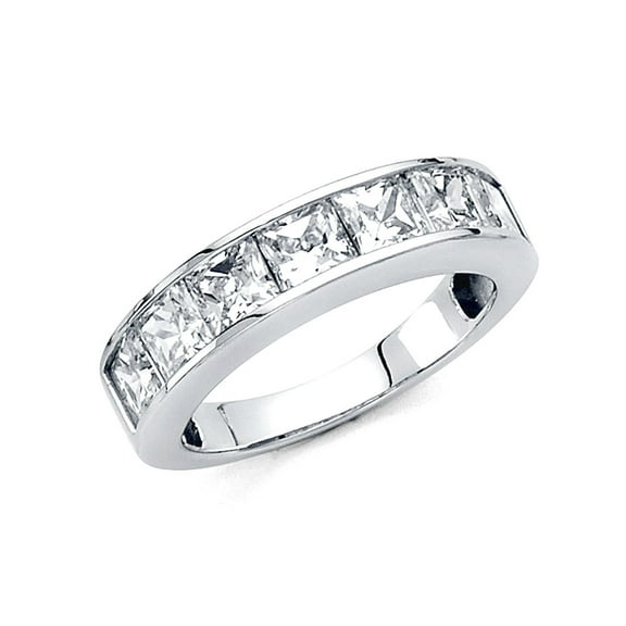 14k White Gold Cubic Zirconia For Women Wedding Band Ring Size 7 Wedding Band - 4.1 Grams