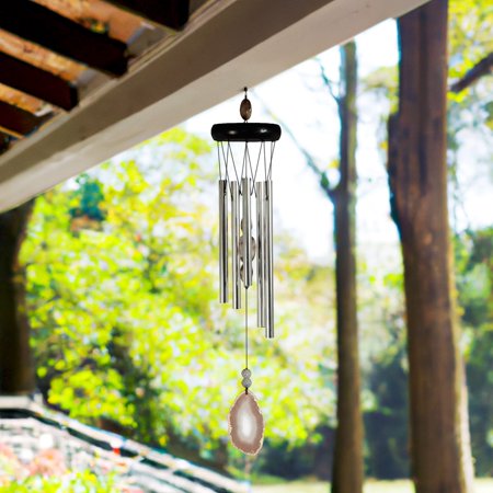 ICE ARMOR 20" Long Wooden Top Geode Wind Chime with White Gem