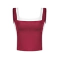 thumbnail image 1 of ATHLECHIC Top de tanque corto ajustado para mujer, con escote cuadrado y bloque de color, camisón deportivo para el verano, color rojo vino, 1 of 5