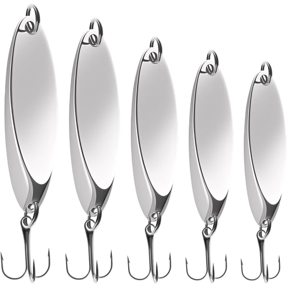 Kaleduo Metal Spoon Fishing Lures, 5 Pack Hard Spinner Baits with Treble Hooks, for Trout, Bass, Salmon in Freshwater