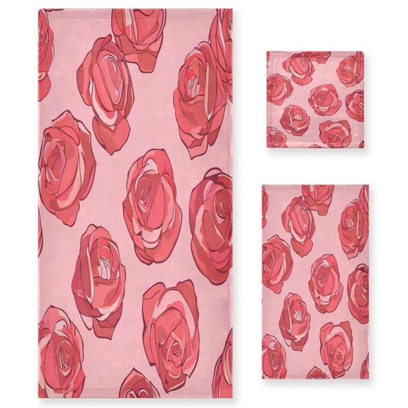Three-Piece Towel Set Face Towel Towel Set Hand Towel Bath Towel Cotton Bath Towels Bath Towel Sets Hand Bath Towels Red Rose