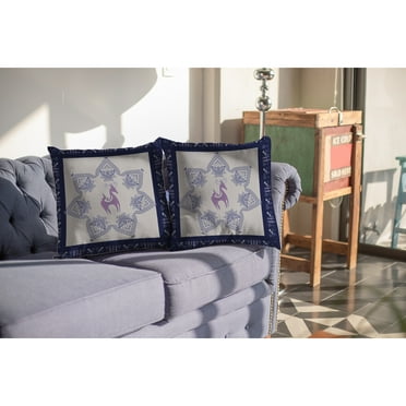 Horse and Butterflies Indoor/Outdoor Pillow with Removable Cover in Purple on Indigo26x26