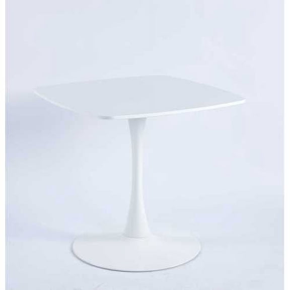 White Square Tulip Table for 2-3 Person, 24" Small Dining Table with Metal Pedestal Base, Modern Kitchen Table for Small Space, Apartment, Bistro, Cafe, Office & Living Room, Matte White MDF Top