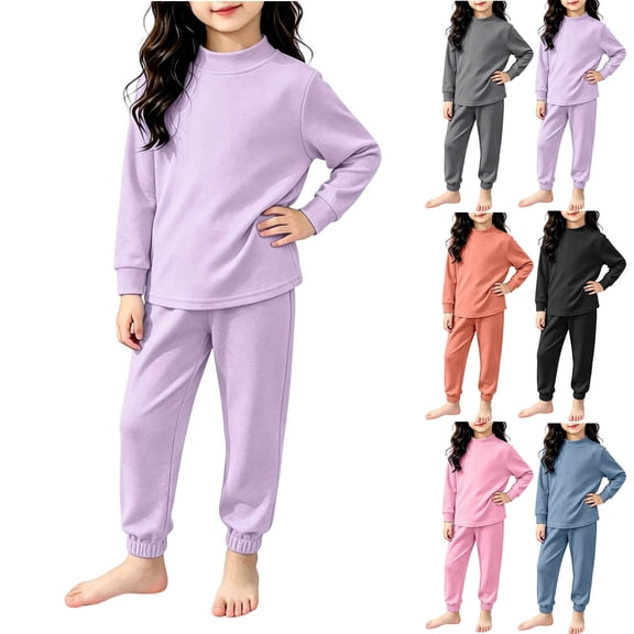 Cethrio Girls Pajama Sets Size 14-16, 2 Piece Comfortable Long Sleeve Fall Winter Thermal Underwear Sets Purple