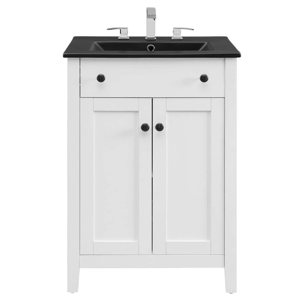 Modway Nantucket Modern Wood/Ceramic Bathroom Vanity in White/Black
