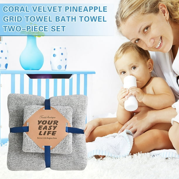 Set de Toallas de Baño Coral Fleece Piña Toalla Y Toalla de Baño de Dos Piezas, Familia Boda Bienestar Evento Regalo, Madre Y Bebé Set Toalla Algodón Toallas de Baño