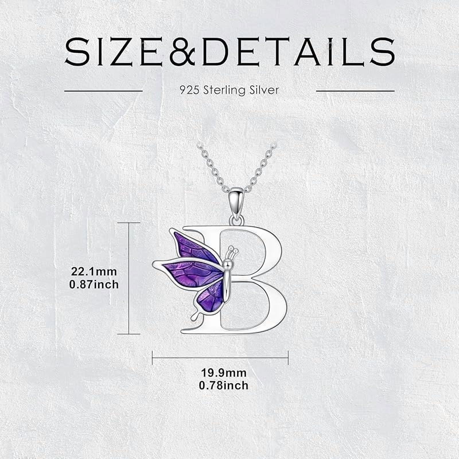 AOBOCO Initial Necklace for Women 925 Sterling Silver Purple Butterfly with A-Z 26 Letters Pendant Necklace for Graduation Gifts