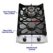 Eascookchef 2 Burners Gas Cooktop Electric Stove Oven 12 inch NG/LP Gas Stainless Flame-Out Proof