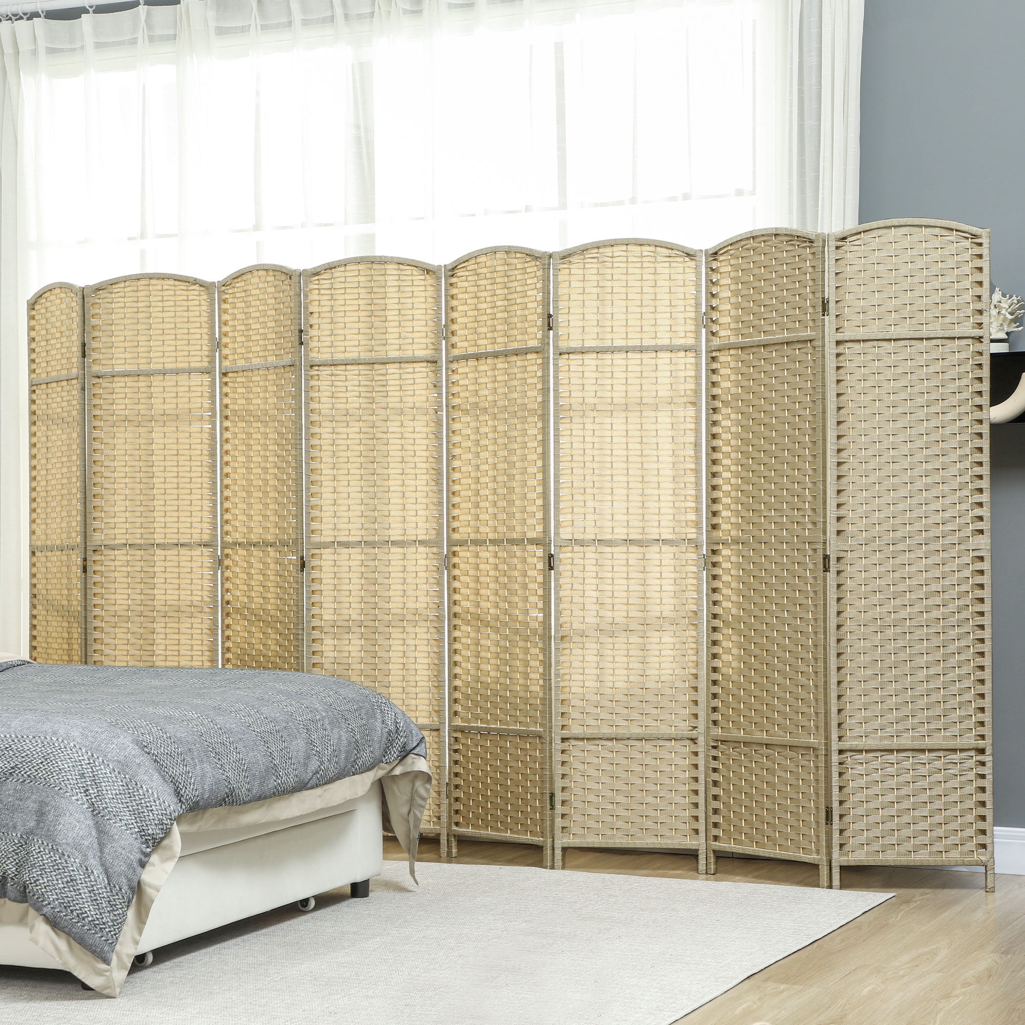 HOMCOM 8 Panel Room Divider Freestanding Folding Privacy Screen Beige