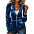 thumbnail image 2 of Caywon Women's Velvet Zip Up Hoodie Long Sleeve Drawstring Hooded Jacket with Pockets Stretch Velour Casual Sweatshirt, 2 of 7