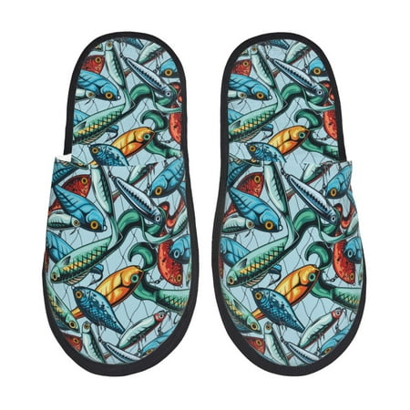 

Sikiie Colorful Fishing Baits Fuzzy Slip-on Slippers Warm Cozy Soft Lightweight Memory Foam Indoor House ShoesMedium