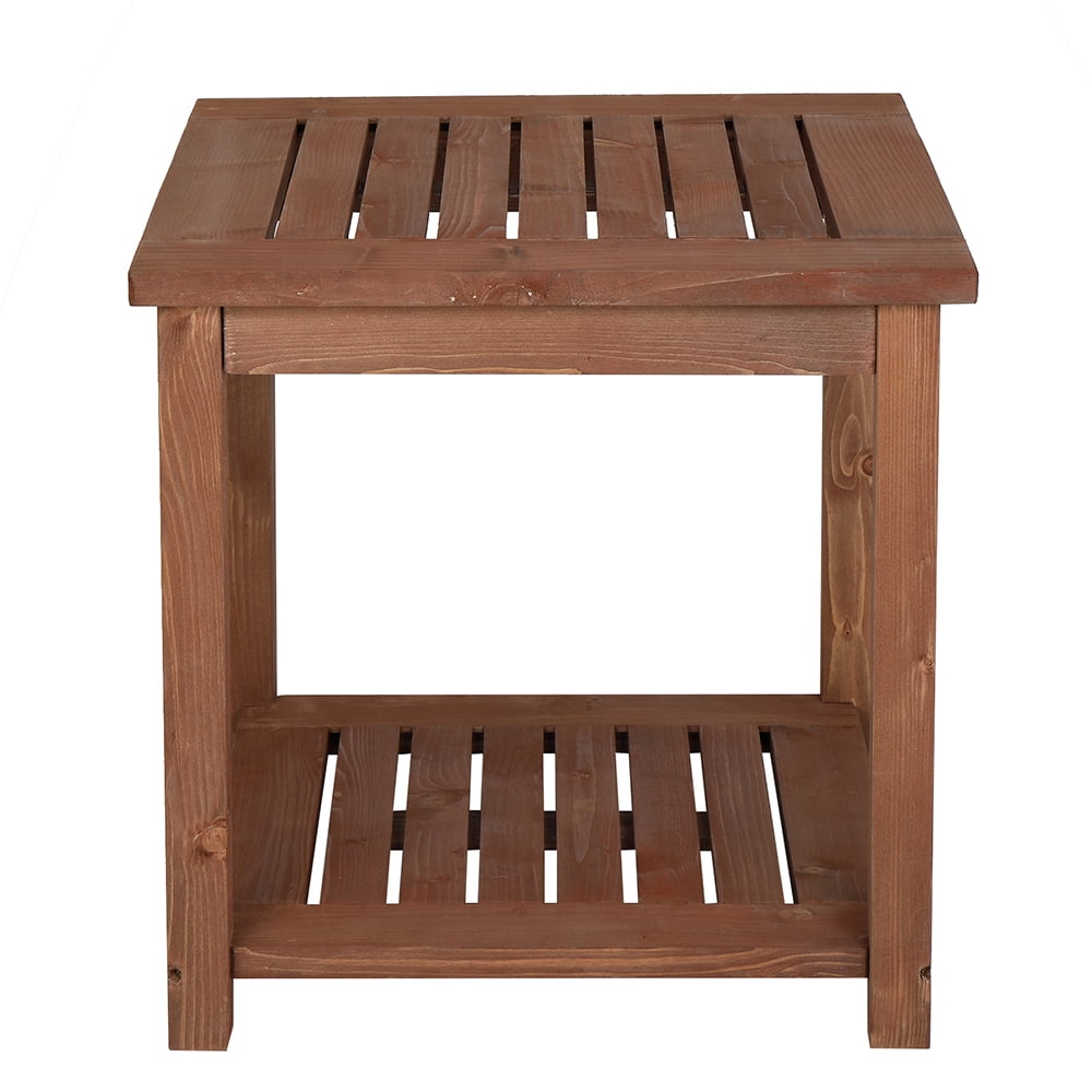 Medium Brown Wood Square Outdoor End Table