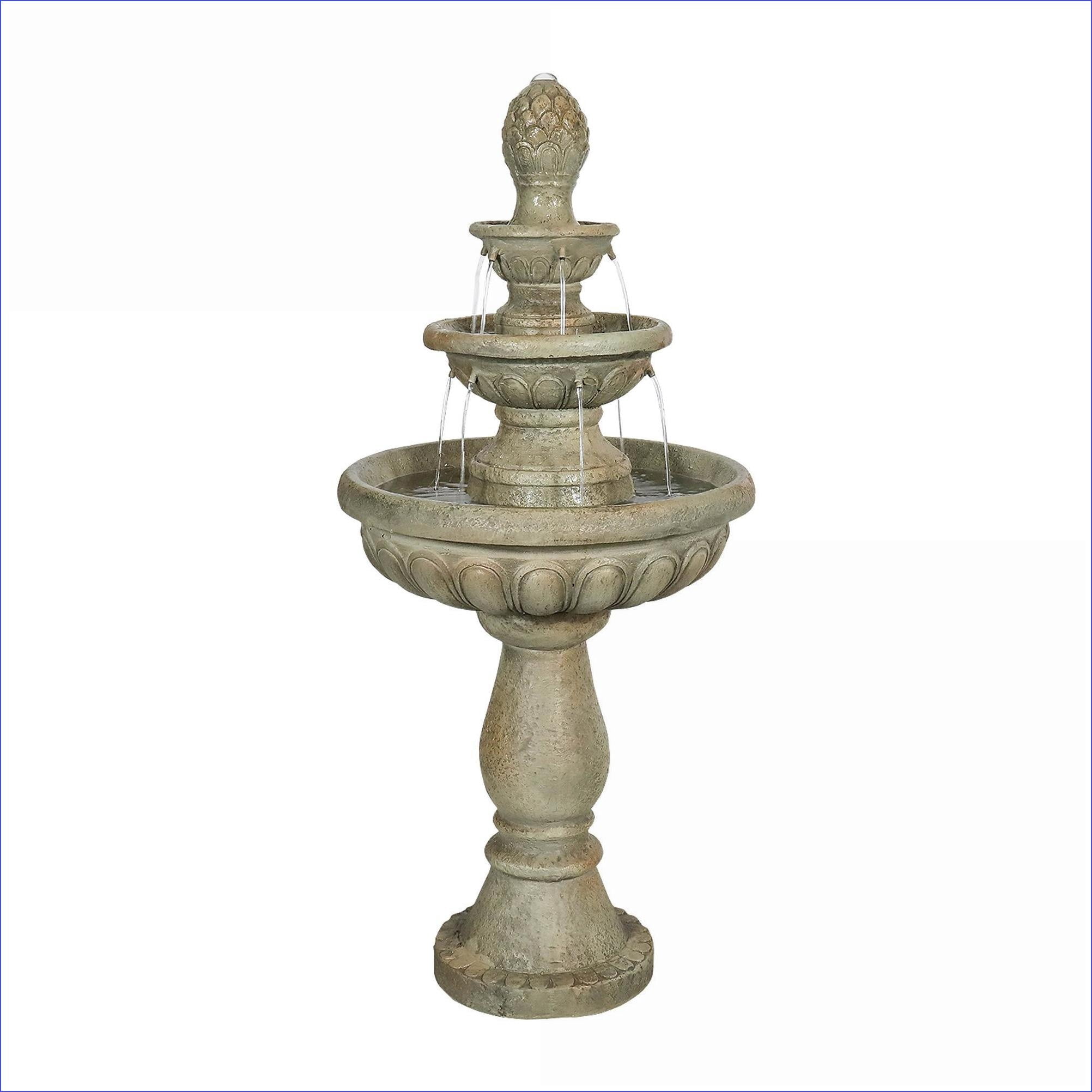 Fountains | 3-Tier Modern 42.5" Outdoor Water Fountain for Garden Patio Yard, Includes UL Pump, Tan Brown Finish | Concrete / Cement | Brown