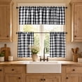 thumbnail image 6 of 3pcs Cafe Curtain Set, One Top Valance and Two Lower Panels, Light Filtering Thermal Window Covering for Kitchen Bathroom Basement Laundry Room and Small Windows, B-Black, 6 of 9