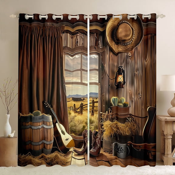 Manfei Western Theme Blackout Curtains Set of 2 (52x84 Each) for Female Men,Music Guitar Window Curtains,Rustic Retro Farmhouse Curtains and Drapes,Luxury Bedroom Decor