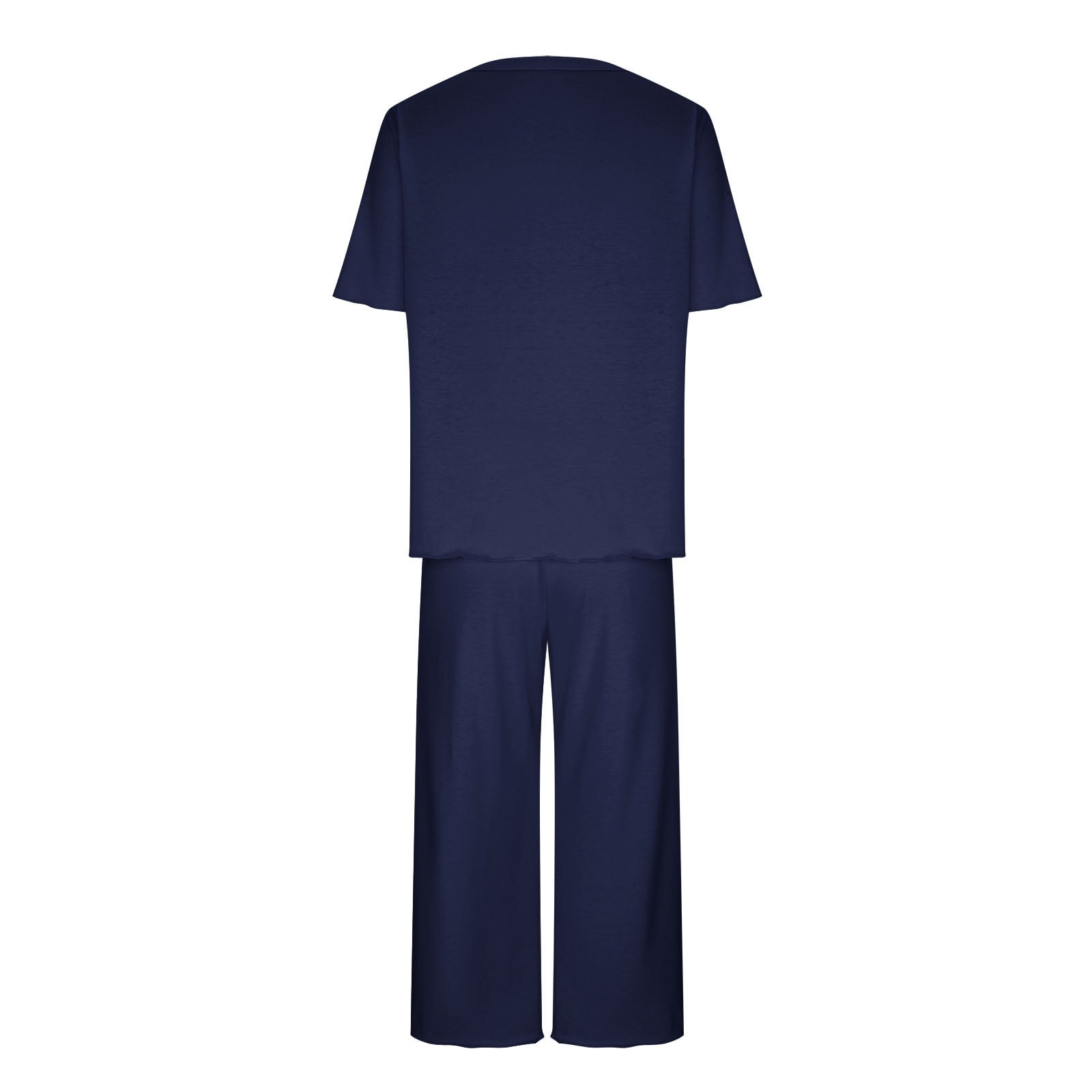 BONIXOOM Womens Christmas Pajamas Couples Christmas Pajamas Loungewear Tie Short Sleeve Sleepwear Sets Solid Navy L