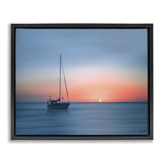 Stupell Industries Contemporary Boat on Sunset Horizon Black Floating Frame Canvas Art, 31 x 25, by Renel Peters