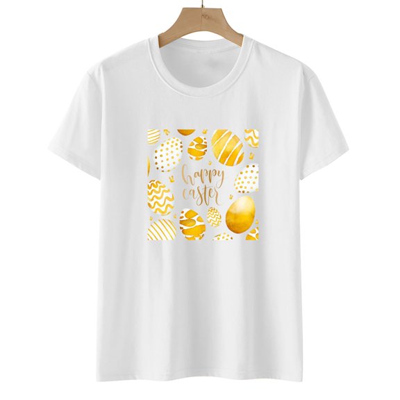 SDJMa Women's Print T Shirts Cute Women's Fashion O-Neck Short Sleeve Easter Print Tops