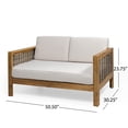 thumbnail image 3 of GDF Studio Allegra Outdoor Acacia Wood and Wicker Loveseat and Coffee Table Set with Cushions, Teak, Mixed Brown, Beige, 3 of 13