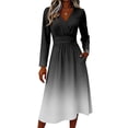 thumbnail image 4 of Women's Boho Floral Maxi Dress Summer V Neck Vintage Long Sleeve Work Casual Dress High Waist A-Line Swing Sundress, 4 of 6