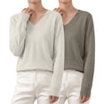 thumbnail image 3 of Comdrip 2Pc Women's Fall Winter V Neck Long Sleeve Basic Trendy Sweaters Fashion Casual Lightweight Knit Pullover Top Beige L, 3 of 4