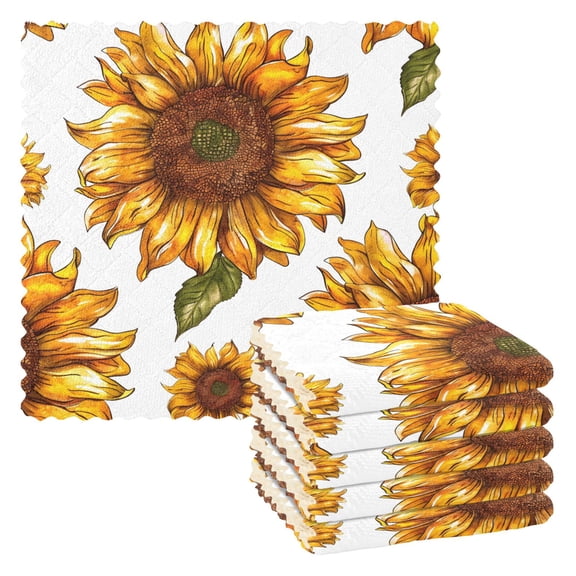 Sunflower in White Kitchen Towels 6 Pcs Dish Towels Absorbent Soft Quick Dry Towel Dish Rags for Washing Dishes