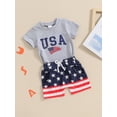 thumbnail image 4 of vera natura 4th of July Toddler Boys Outfits Flag Letter Print RT-Shirts Tops and Stars Print Shorts 2Pcs Clothes Set, 4 of 9