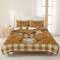 thumbnail image 3 of Quilts Queen Size Bedding Set, Christmas Elk Lightweight Quilted Comforter, Xmas Ball Botanical Brown Checked Polka Dot Soft Reversible Bedspread Coverlet with Pillow Covers for All Season, 90" x 96", 3 of 9