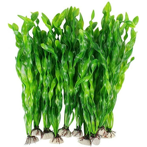 Zhuge Artificial Seaweed Water Plants for Aquarium, Plastic Fish Tank Plant Decorations 10 PCS ，Green