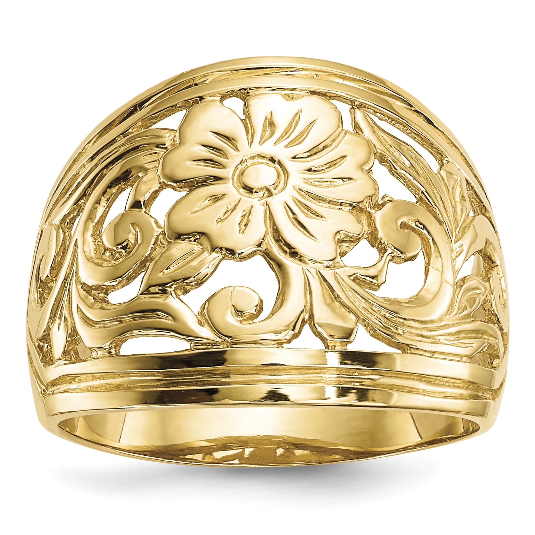 Bague Florale Polie en Or Jaune 14 Carats