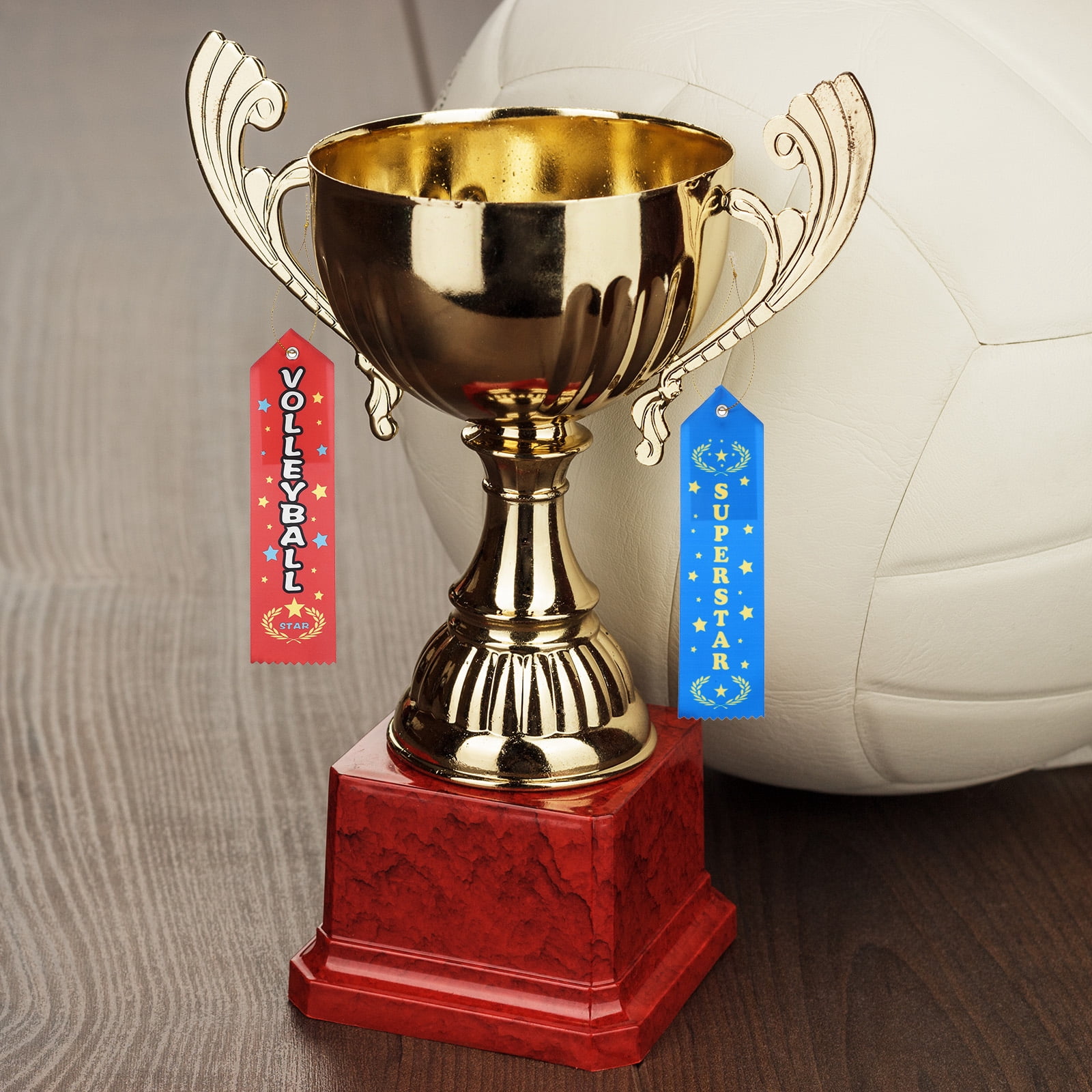 Uxcell 99 Pcs Award Ribbons, 8 x 2 Inch CHEER/SUPERSTAR/VOLLEYBALL Participation Ribbons Soccer Medal Ribbons Bulk Black/Red/Blue