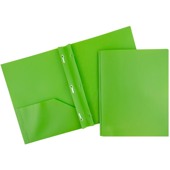 JAM Paper Medium Weight Plastic Presentation Folder with Clasps, Lime Green, 96/pack