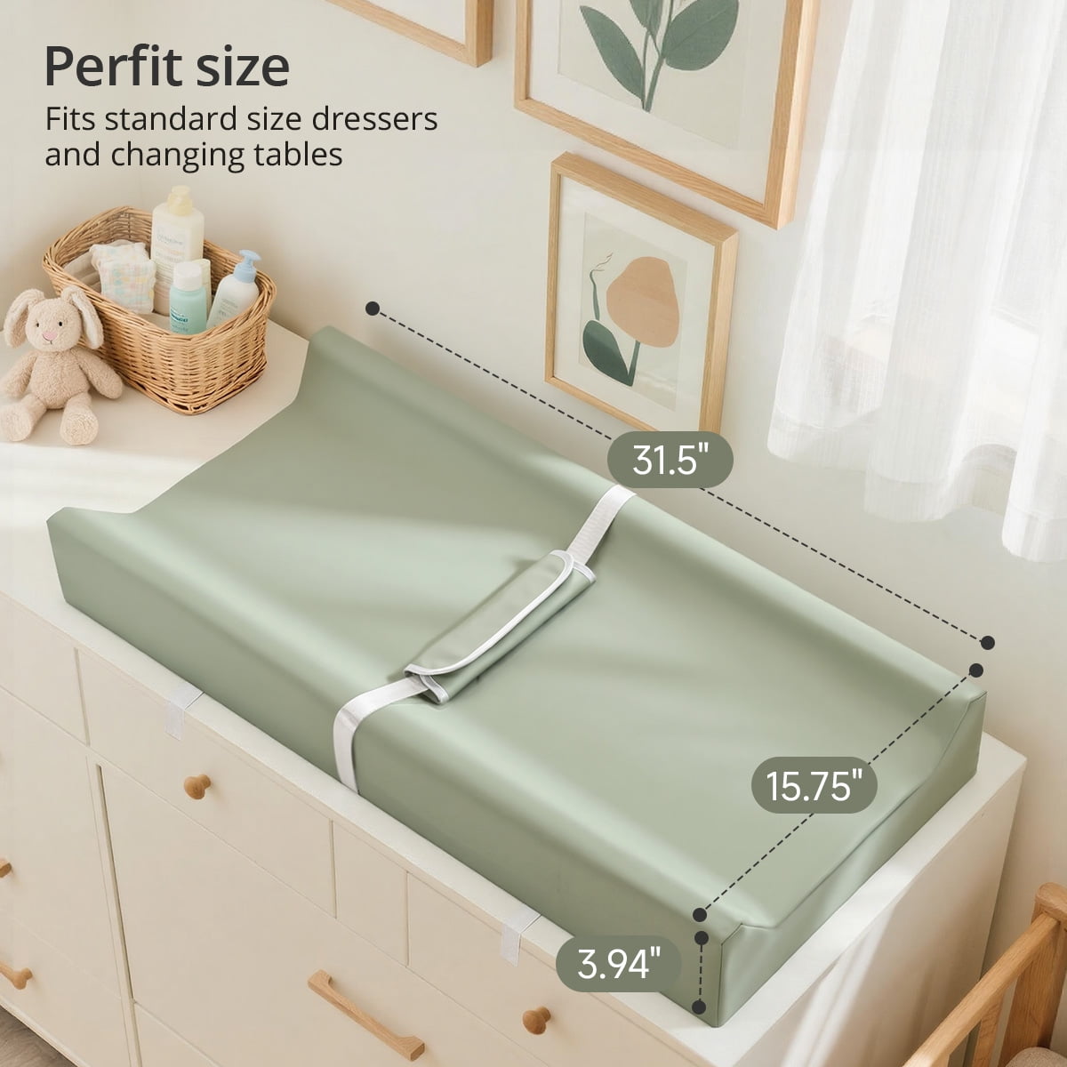 Baby Changing Pad, Caveen Wipeable Changing Table Pad with Waterproof PU Cover, Portable Baby Diaper Change Station and Dresser, Light Green