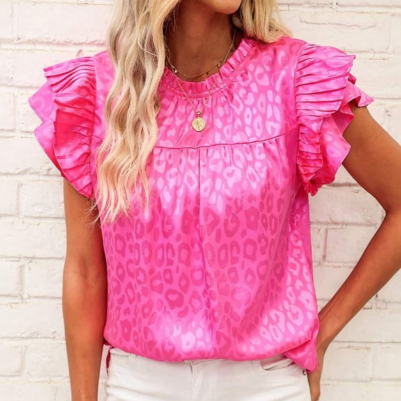 YHAJDS Tops for Women Blouses Dressy Casual Print Wave Collar Sleeve Tee