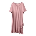 thumbnail image 3 of Asxite Womens Pajamas Solid Crew Neck Short Sleeve Ruffle Hem Rayon Nightgown Loose, 3 of 5