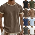 thumbnail image 2 of Mens Summer Casual Linen T Shirts Solid Color Crewneck Tees Short Sleeve Pullover Lightweight Daily Tops Coffee XL, 2 of 5