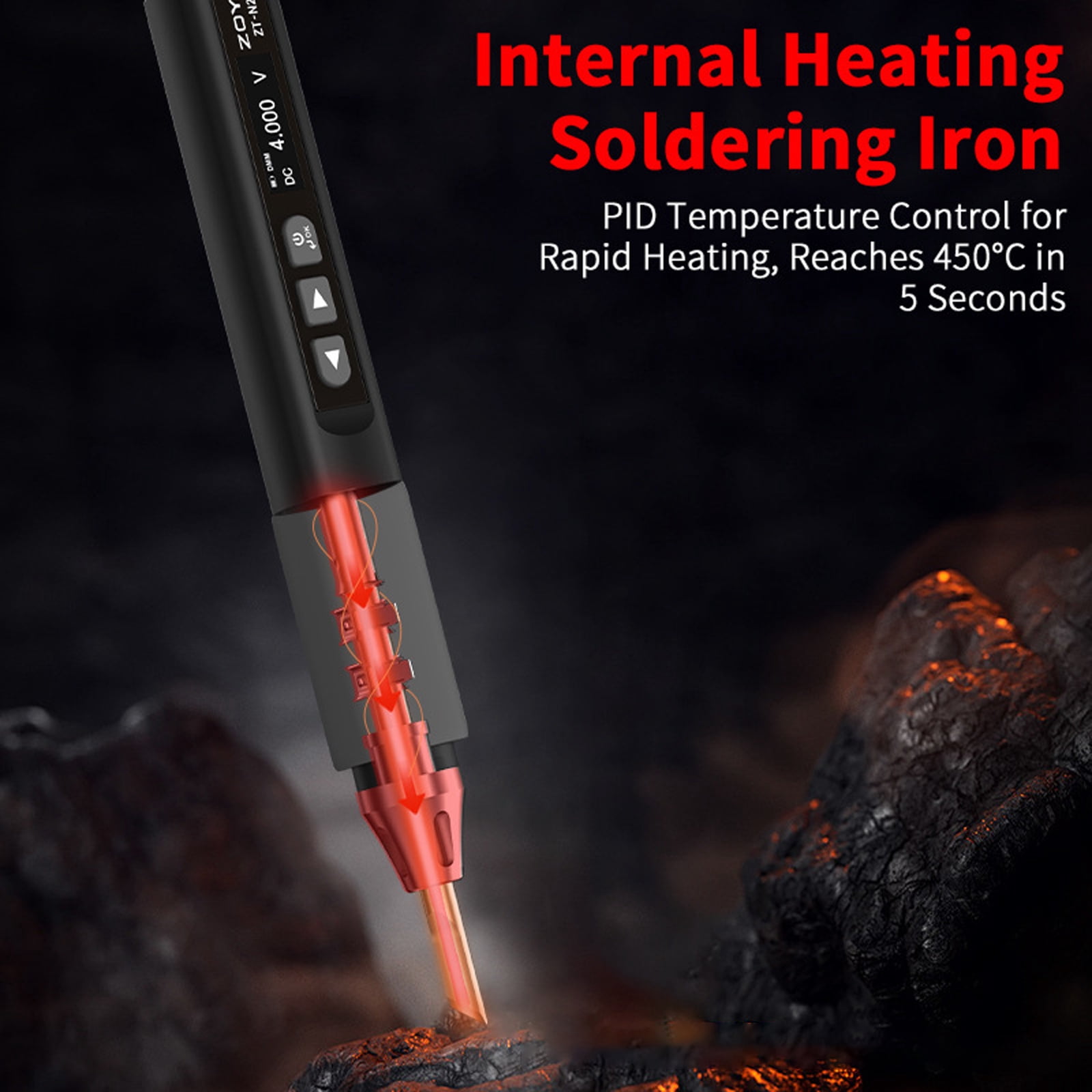 96W Intelligent Electric Soldering Iron 100-450℃ Rapid Heating Soldering Pen Temp Calibration Voltages Adjust Portable
