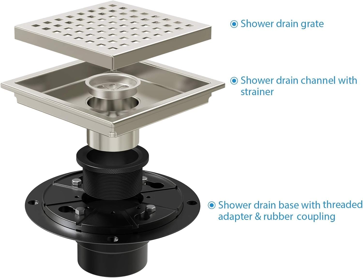 Smart-us Square Shower Floor Drain With Quadrato Pattern Grate – Stainless Steel, Removable