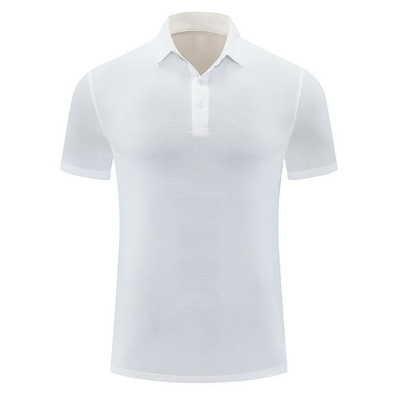 AHTJRT Men's Stylish Quick-Dry Slim Fit Short Sleeve Golf Shirts Casual Collared Solid Tees White M