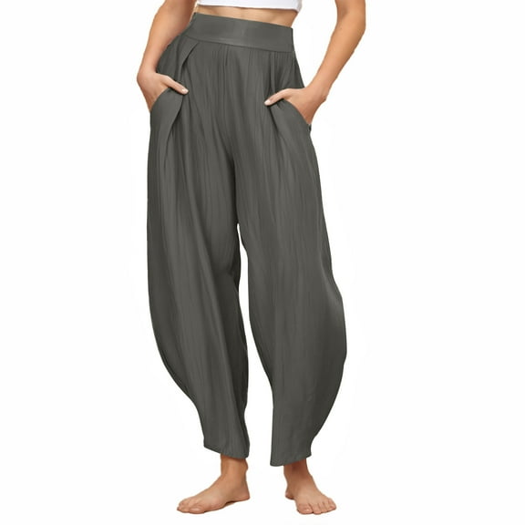 Cutuoiiu Women's Casual Loose Fit Harem Pants Solid Color High Waist with Side Pockets for Yoga Vacation Summer Wear Gifts
