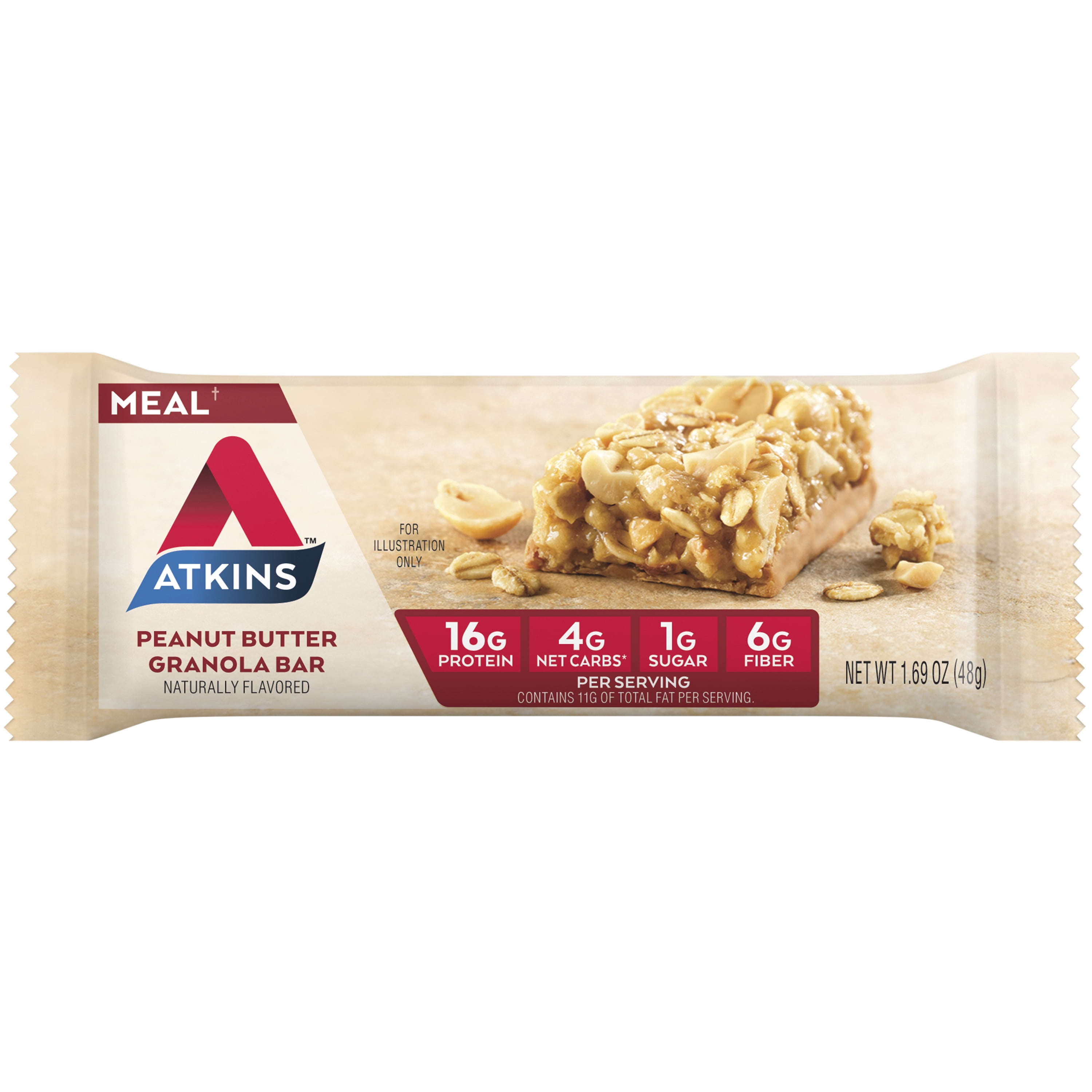 Atkins Peanut Butter Granola Protein Meal Bar, 16g of Protein, Meal Replacement, 8 Count (Value Pack)