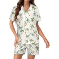 thumbnail image 1 of SKQIT Ensembles de Pyjama à Manches Courtes pour Femmes, 2 Pcs Imprimé Mignon Chemise Boutonnée en Satin Doux et Shorts, 1 of 7