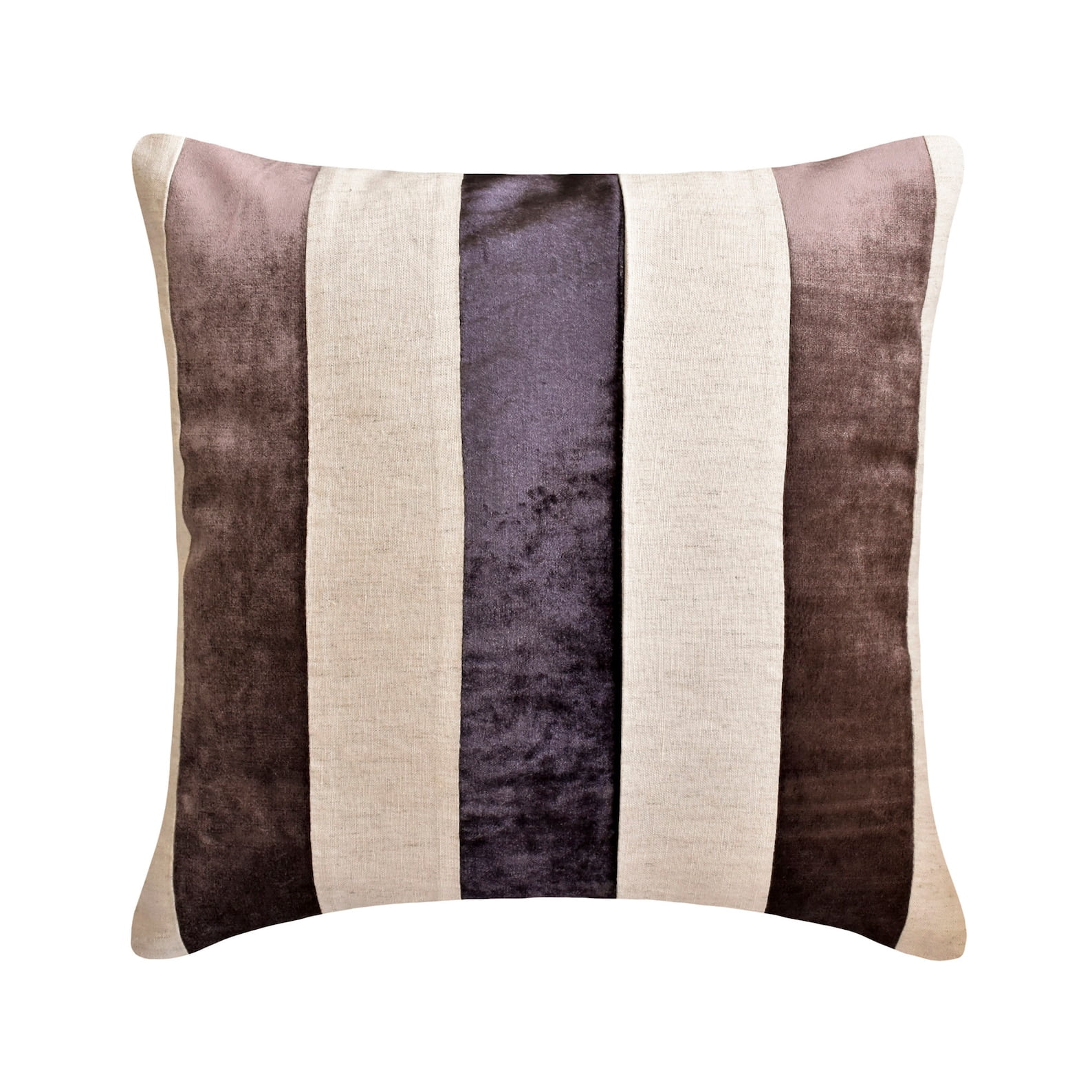 The HomeCentric Pillow Case Covers, Aubergine Pack of 2, 24x24 inch (60x60 cm) Throw Pillows, Velvet Patchwork Throw Pillows For Couch, Striped Pattern Modern Style Easter - Velvet Band Aubergine