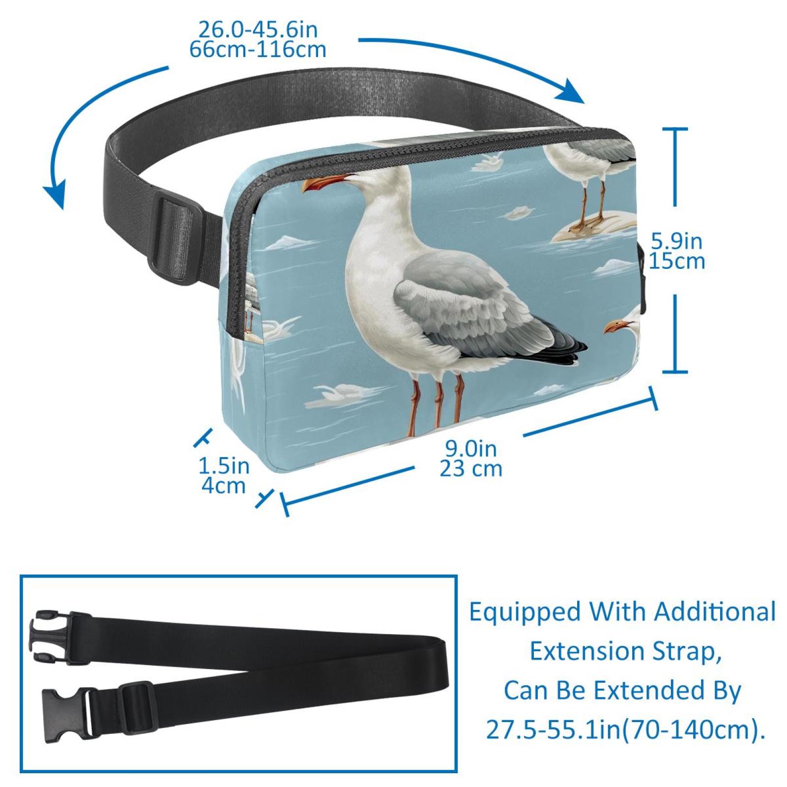 Seagull Adjustable Lightweight Waist Bag Fanny Pack Crossbody Bag with Extension Strap Unisex