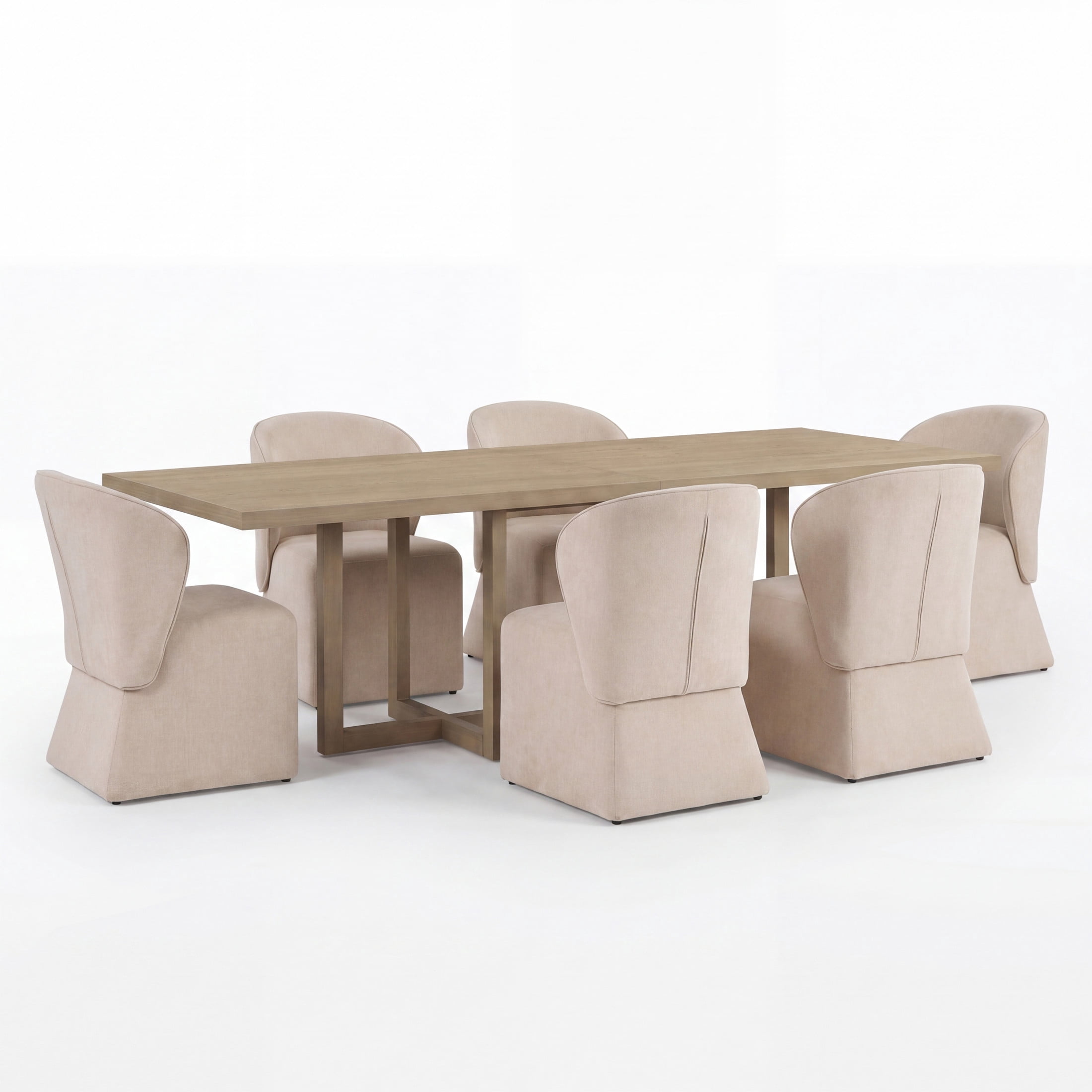 Christopher Knight Home 7-Piece Modern Dining Set, Table with Upholstered Chairs, Light Ash+Beige