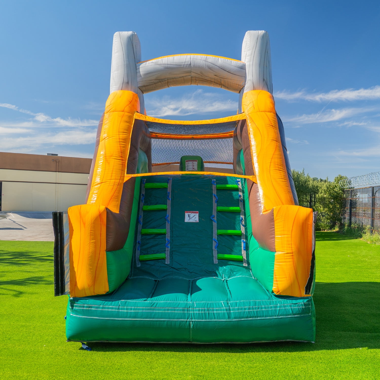 HeroKiddo T-Rex Adventure 12’ Tall Dual Lane Backload Inflatable Water Slide with Attached Pool, Dinosaur Theme, for Kids and Adults, Commercial Grade PVC Vinyl, Outdoor Backyard Fun, Blower included